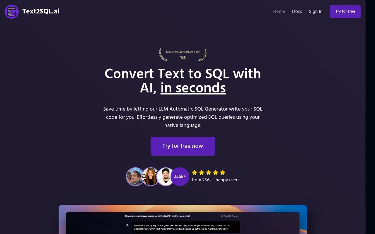 Text2SQL AI tool, a project by our San Francisco web app developers.